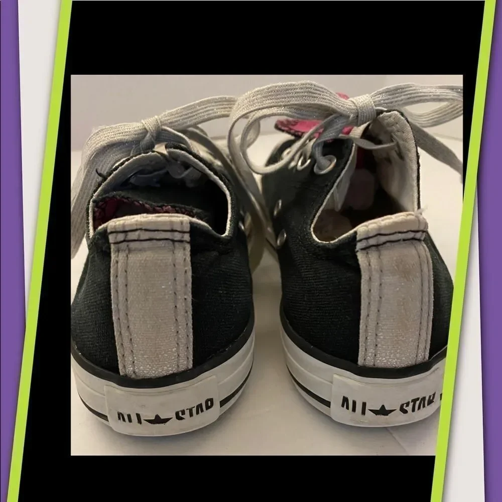 Converse Black Glitter Pink Tongue Sneakers 1